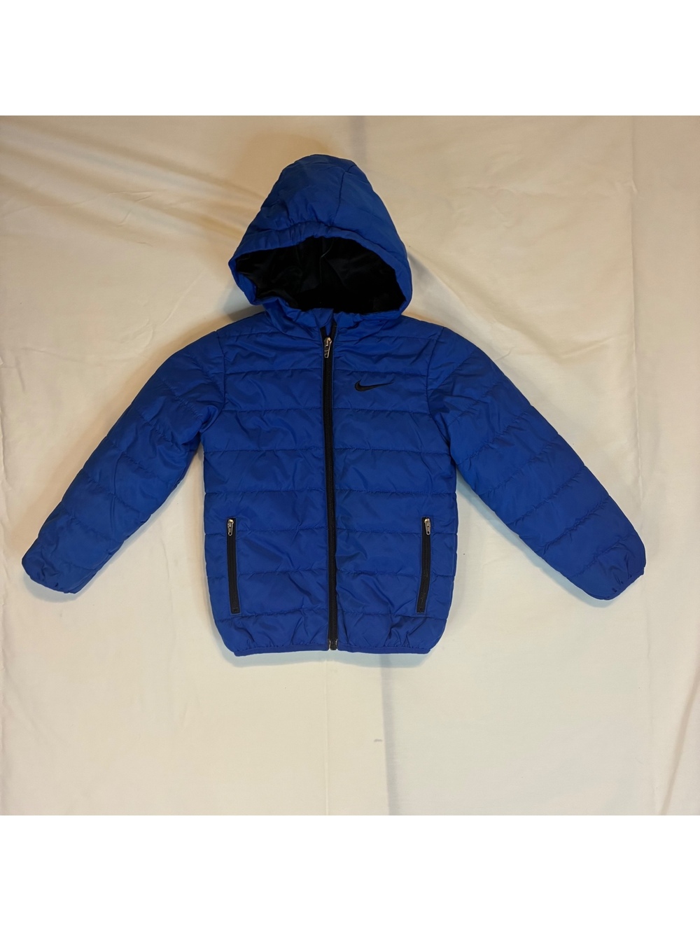 Nike Toddler Boys Quilted Puffer Jacket Blue Black Hooded Coat Size 4T